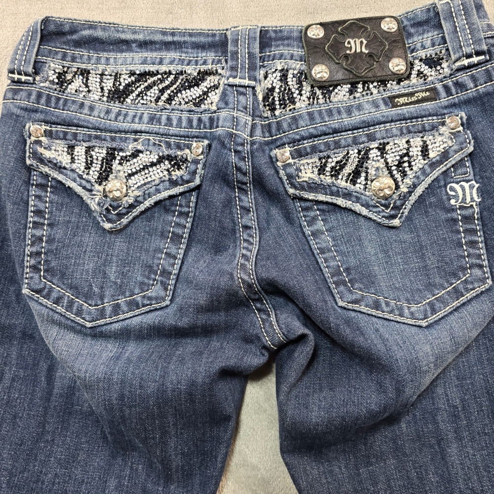Miss Me Bootcut Jeans Womens 29 Dark Wash Rhinestone Embellished Y2K Bling B - Picture 6 of 13